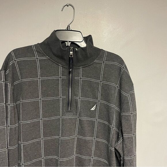 Nautica Mens Gray Sweater sweatshirt size XL shirt grey stripe blocks zipper - Picture 2 of 4